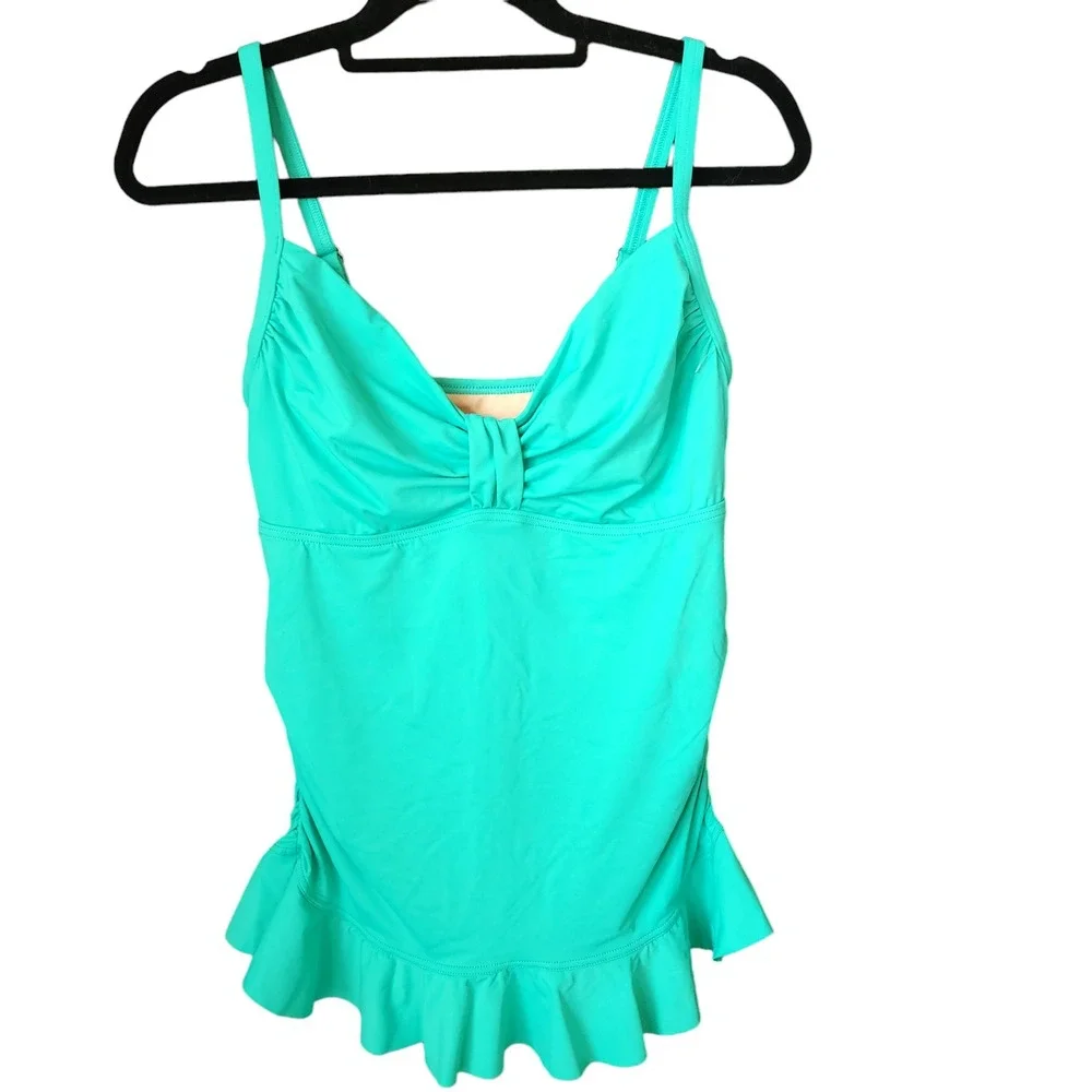 Lands End Underwire Tankini Tank Swim Top Womens Sz 6 Ruffles‎ Rouched Aqua